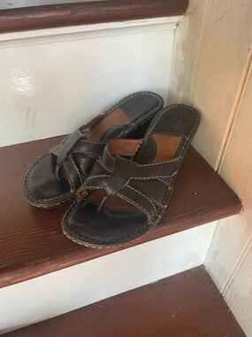 Born Brown Leather Slide Sandals